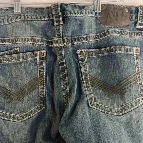 TK Axel Treadwell Relaxed Straight 6-Pocket Jeans Mens 36‎ x 30 Blue Distressed - Picture 6 of 11